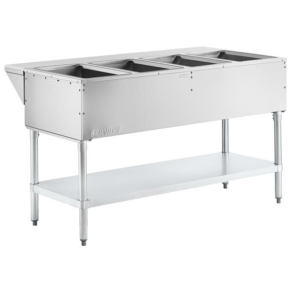 Scratch and Dent ServIt Four Pan Open Well Electric Steam Table with Adjustable Undershelf - 120V, 2000W