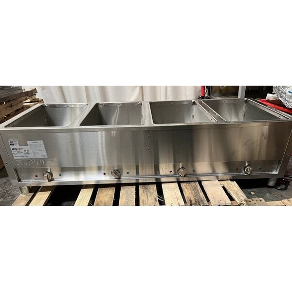 Scratch and Dent ServIt Four Pan Open Well Electric Steam Table with Adjustable Undershelf - 120V, 2000W