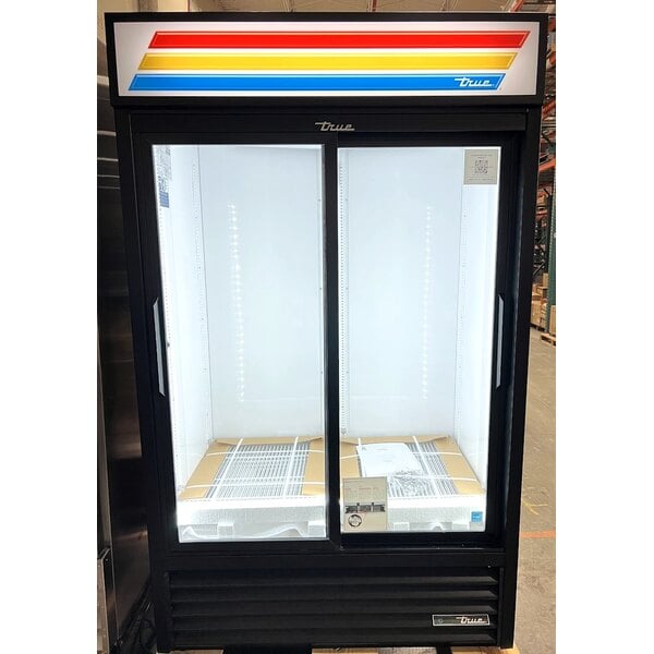 Scratch and Dent True GDM-41-HC-LD 47 1/8" Black Refrigerated Sliding Glass Door Merchandiser with LED Lighting