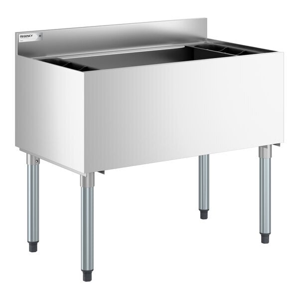 Scratch and Dent Regency 21" x 36" Stainless Steel Underbar Ice Bin with Bottle Holders - 119 lb.