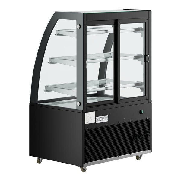 Scratch and Dent Avantco BCTD-36 36" Black 3-Shelf Curved Glass Dry Bakery Display Case with LED Lighting