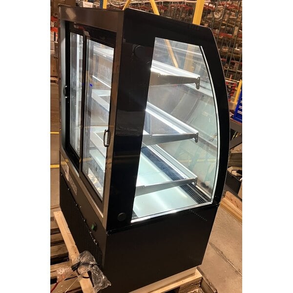 Scratch and Dent Avantco BCTD-36 36" Black 3-Shelf Curved Glass Dry Bakery Display Case with LED Lighting