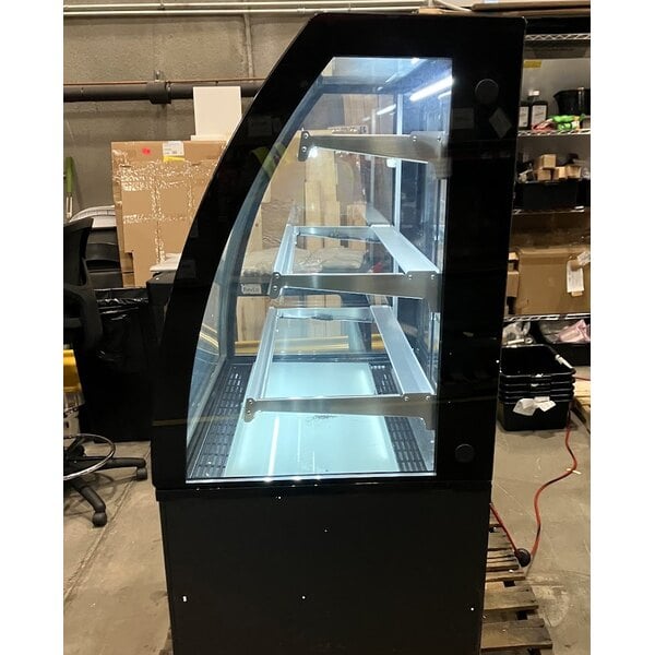 Scratch and Dent Avantco BCTD-36 36" Black 3-Shelf Curved Glass Dry Bakery Display Case with LED Lighting