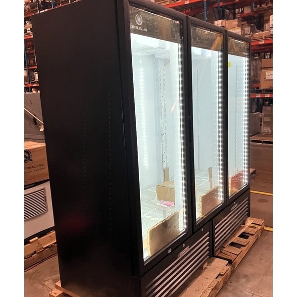Scratch and Dent Beverage-Air MT72-1B 79" Marketeer Series Black Refrigerated Swing Glass Door Merchandiser with LED Lighting