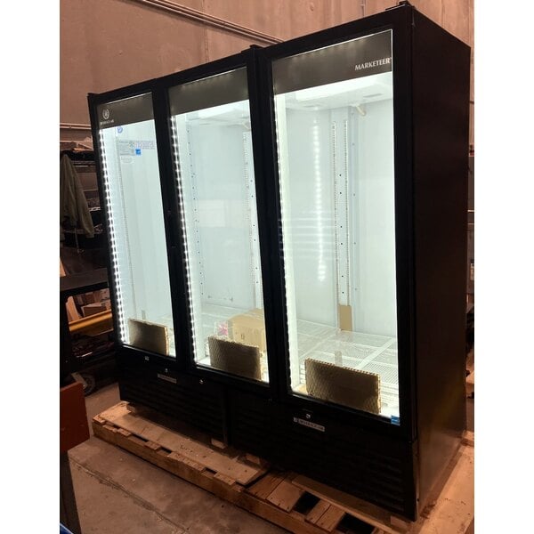 Scratch and Dent Beverage-Air MT72-1B 79" Marketeer Series Black Refrigerated Swing Glass Door Merchandiser with LED Lighting