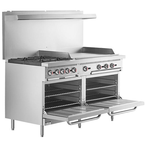 Scratch and Dent Cooking Performance Group S60-G36-L Liquid Propane 4 Burner 60" Range with 36" Griddle and 2 Standard Ovens - 240,000 BTU