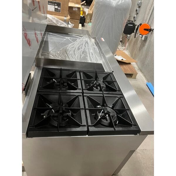 Scratch and Dent Cooking Performance Group S60-G36-L Liquid Propane 4 Burner 60" Range with 36" Griddle and 2 Standard Ovens - 240,000 BTU