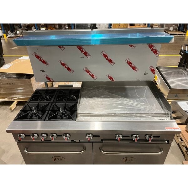 Scratch and Dent Cooking Performance Group S60-G36-L Liquid Propane 4 Burner 60" Range with 36" Griddle and 2 Standard Ovens - 240,000 BTU