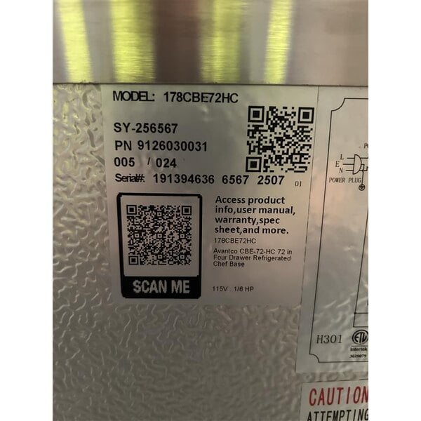 Scratch and Dent Avantco CBE-72-HC 72" 4 Drawer Refrigerated Chef Base