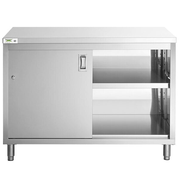 Scratch and Dent Regency 30" x 48" 16 Gauge Type 304 Stainless Steel Enclosed Base Table with Sliding Doors and Adjustable Midshelf