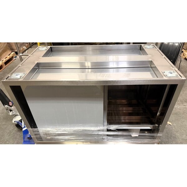 Scratch and Dent Regency 30" x 48" 16 Gauge Type 304 Stainless Steel Enclosed Base Table with Sliding Doors and Adjustable Midshelf