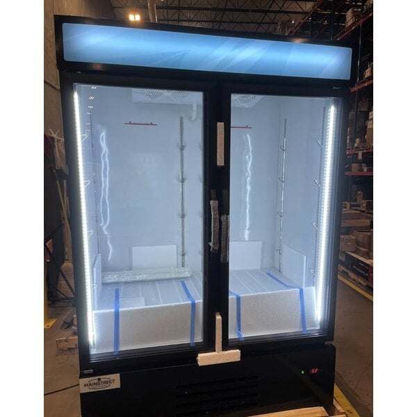 Scratch and Dent MainStreet Equipment GMC-49 52 3/4" Black Swing Glass Door Merchandiser Refrigerator - 120V
