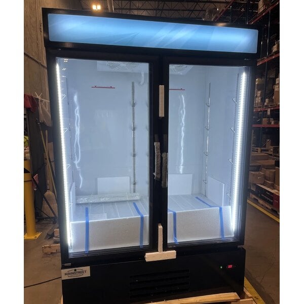 Scratch and Dent MainStreet Equipment GMC-49 52 3/4" Black Swing Glass Door Merchandiser Refrigerator - 120V