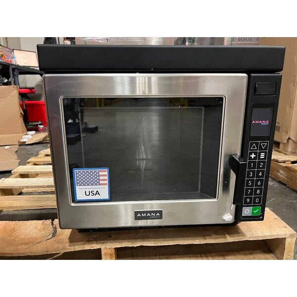 Scratch and Dent Amana RC17S2 Heavy Duty Stainless Steel Commercial Microwave Oven with Push Button Controls - 208/240V, 1700W