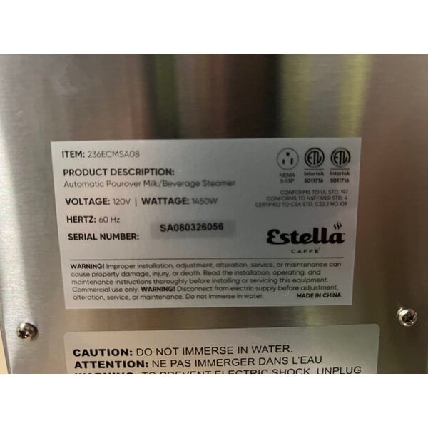 Scratch and Dent Estella Caffe ECMSA08 Automatic Pourover Milk Steamer - 120V, 1,450W