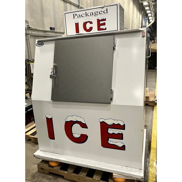 Scratch and Dent Leer 40ASL-R290 51" Outdoor Auto Defrost Ice Merchandiser with Slanted Front and Galvanized Steel Door