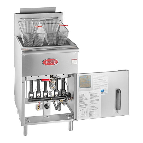 Scratch and Dent Avantco F5-ES-N 65-70 lb. Natural Gas Stainless Steel Floor Fryer - 100,000 BTU