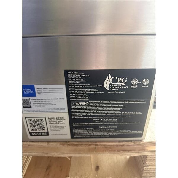 Scratch and Dent Cooking Performance Group GM-CPG-48-NL 48" Gas Countertop Griddle with Manual Controls - 120,000 BTU