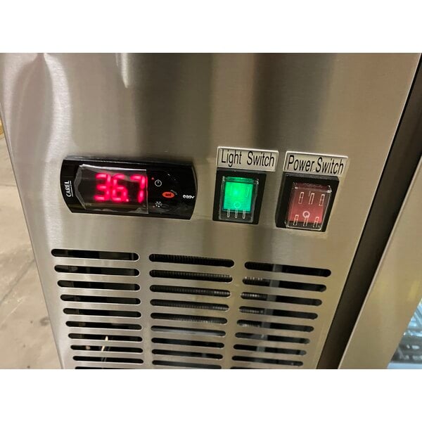 Scratch and Dent Avantco UBB-72-GT-G-S 73" Stainless Steel Underbar Height Narrow Glass Door Back Bar Refrigerator with Galvanized Top and LED Lighting