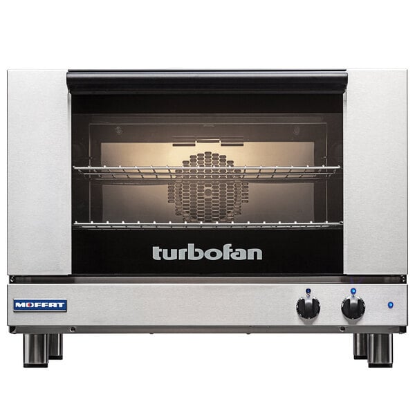 Scratch and Dent Moffat E27M2-T Turbofan Single Deck Full Size 2 Pan Electric Convection Oven with Mechanical Controls - 220-240V, 1 Phase, 3 kW