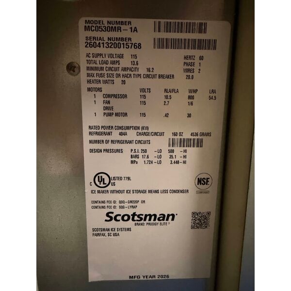 Scratch and Dent Scotsman MC0530MR-1 Prodigy Elite® Series 30" Remote Cooled Medium Cube Ice Machine - 500 lb., 115V