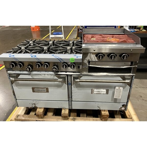 Scratch and Dent Garland G60-6R24CR Natural Gas 6 Burner 60" Range with 24" Raised Griddle / Broiler, 1 Standard Oven, and 1 Convection Oven - 307,000 BTU