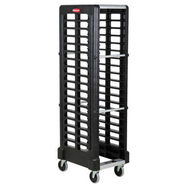 Scratch and Dent Rubbermaid® FG331700BLA ProServe 18 Pan Black Max System End Load Steam Table Pan Rack - Unassembled