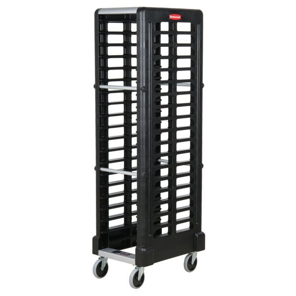 Scratch and Dent Rubbermaid® FG331700BLA ProServe 18 Pan Black Max System End Load Steam Table Pan Rack - Unassembled