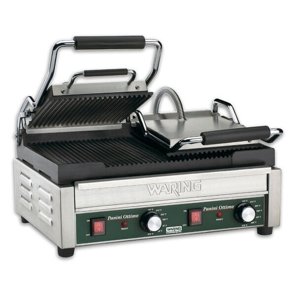 Scratch and Dent Waring WPG300T Panini Supremo Grooved Top & Bottom Panini Sandwich Grill with Timers - 17" x 9 1/4" Cooking Surface - 240V, 3120W