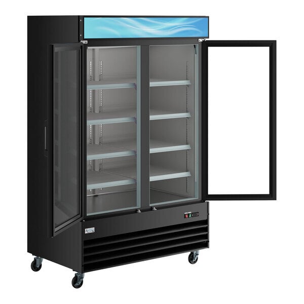 Scratch and Dent Avantco GDC-49-HC 53" Black Swing Glass Door Merchandiser Refrigerator with LED Lighting