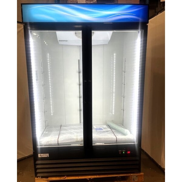 Scratch and Dent Avantco GDC-49-HC 53" Black Swing Glass Door Merchandiser Refrigerator with LED Lighting