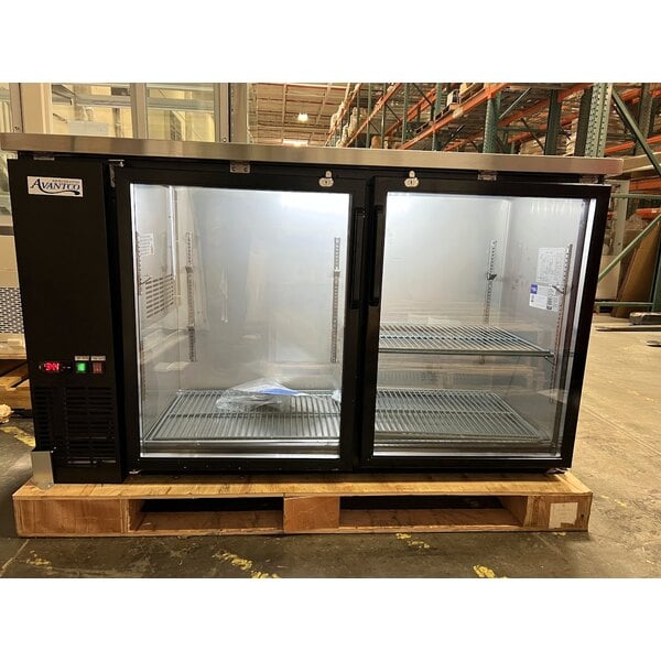 Scratch and Dent Avantco UBB-60G-HC 60" Black Counter Height Narrow Glass Door Back Bar Refrigerator with LED Lighting