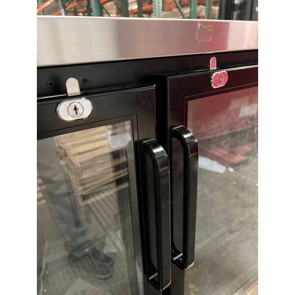 Scratch and Dent Avantco UBB-60G-HC 60" Black Counter Height Narrow Glass Door Back Bar Refrigerator with LED Lighting
