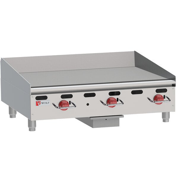 Scratch and Dent Wolf by Vulcan AGM36-LP Liquid Propane 36" Heavy-Duty Gas Countertop Griddle with Manual Controls - 81,000 BTU