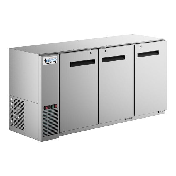 Scratch and Dent Avantco UBB-72-GT-S 73" Stainless Steel Underbar Height Narrow Solid Door Back Bar Refrigerator with Galvanized Top and LED Lighting