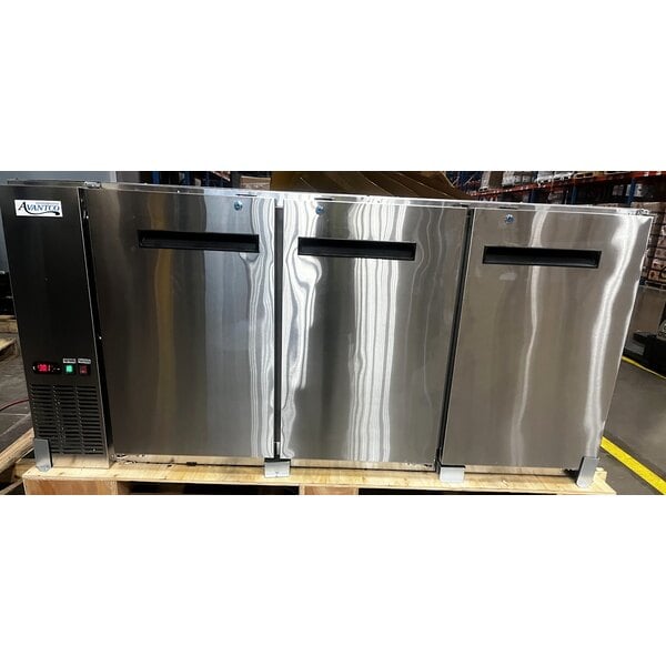 Scratch and Dent Avantco UBB-72-GT-S 73" Stainless Steel Underbar Height Narrow Solid Door Back Bar Refrigerator with Galvanized Top and LED Lighting