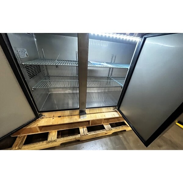 Scratch and Dent Avantco UBB-72-GT-S 73" Stainless Steel Underbar Height Narrow Solid Door Back Bar Refrigerator with Galvanized Top and LED Lighting