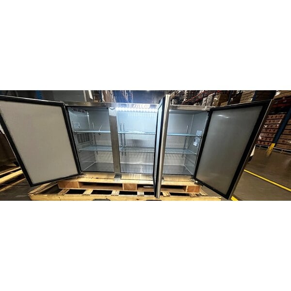 Scratch and Dent Avantco UBB-72-GT-S 73" Stainless Steel Underbar Height Narrow Solid Door Back Bar Refrigerator with Galvanized Top and LED Lighting