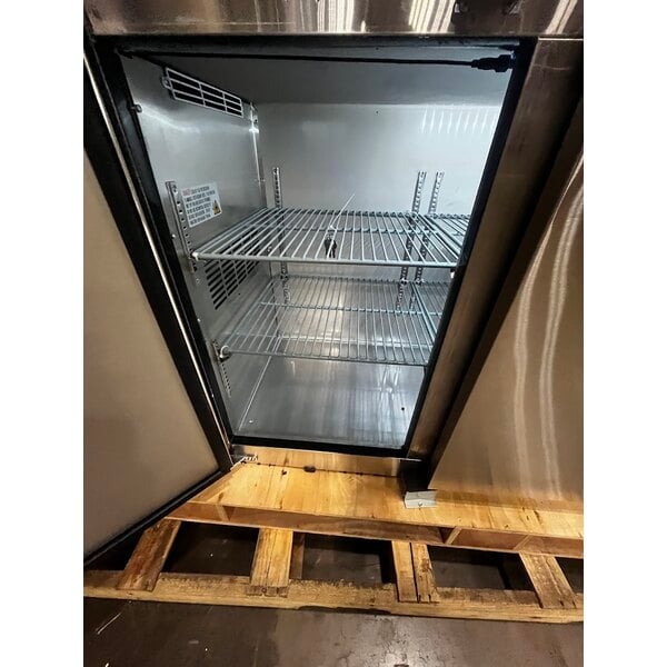 Scratch and Dent Avantco UBB-72-GT-S 73" Stainless Steel Underbar Height Narrow Solid Door Back Bar Refrigerator with Galvanized Top and LED Lighting