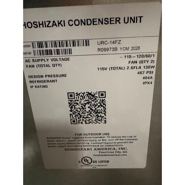 Scratch and Dent Hoshizaki URC-14FZ 35 11/16" Air-Cooled Remote Ice Machine Condenser - 115V