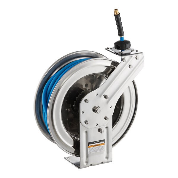 Scratch and Dent Regency Open Stainless Steel Hose Reel with 50' x 3/8" Hose