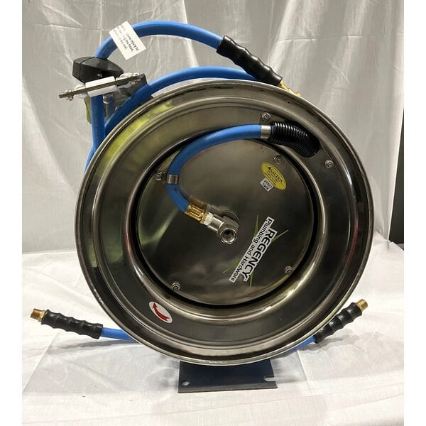 Scratch and Dent Regency Open Stainless Steel Hose Reel with 50' x 3/8" Hose