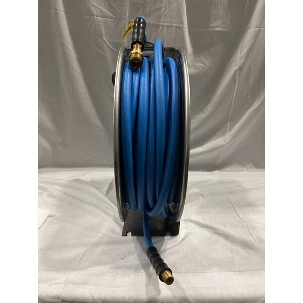 Scratch and Dent Regency Open Stainless Steel Hose Reel with 50' x 3/8" Hose
