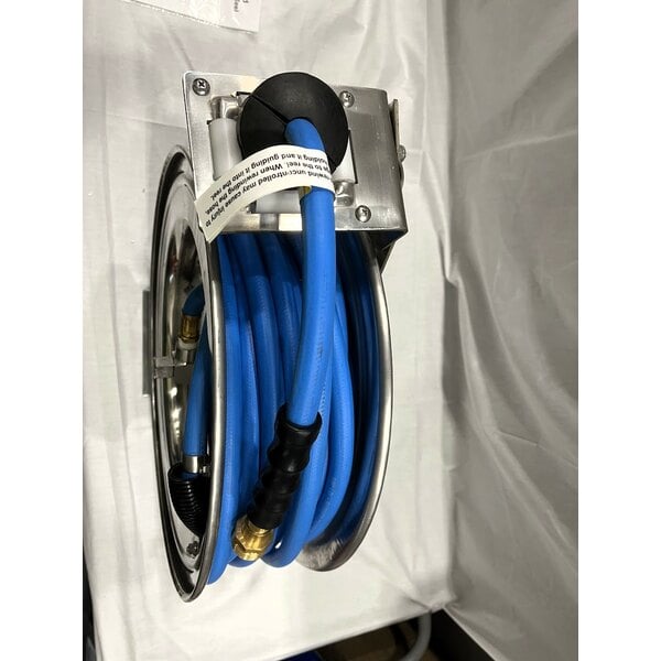 Scratch and Dent Regency Open Stainless Steel Hose Reel with 50' x 3/8" Hose