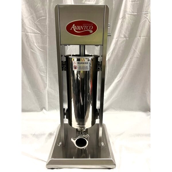 Scratch and Dent Avantco 20 lb. Stainless Steel Vertical Manual Sausage Stuffer with 5/8", 7/8", 1 1/4", and 1 1/2" Stainless Steel Funnels