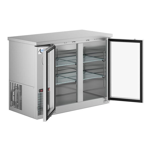 Scratch and Dent Avantco UBB-48G-HC-S 48" Stainless Steel Counter Height Narrow Glass Door Back Bar Refrigerator with LED Lighting