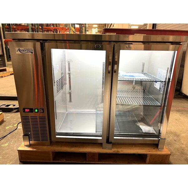 Scratch and Dent Avantco UBB-48G-HC-S 48" Stainless Steel Counter Height Narrow Glass Door Back Bar Refrigerator with LED Lighting
