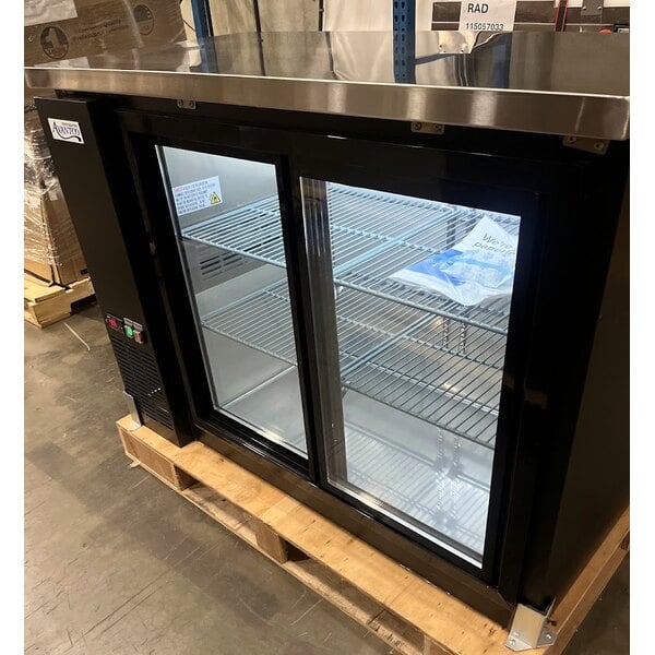 Scratch and Dent Avantco UBB-48S-HC 48" Black Counter Height Narrow Sliding Glass Door Back Bar Refrigerator with LED Lighting