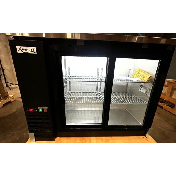 Scratch and Dent Avantco UBB-48S-HC 48" Black Counter Height Narrow Sliding Glass Door Back Bar Refrigerator with LED Lighting