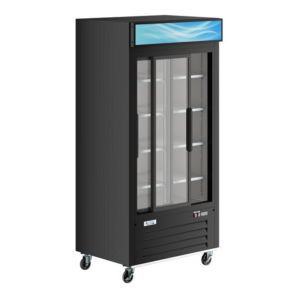 Scratch and Dent Avantco GDS-33-HCB 40" Black Sliding Glass Door Merchandiser Refrigerator with LED Lighting